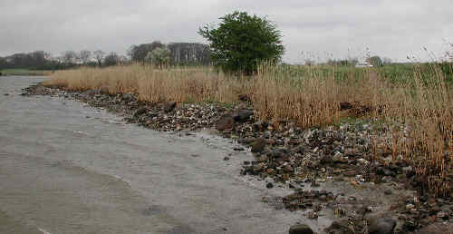 Flint-covered waterside